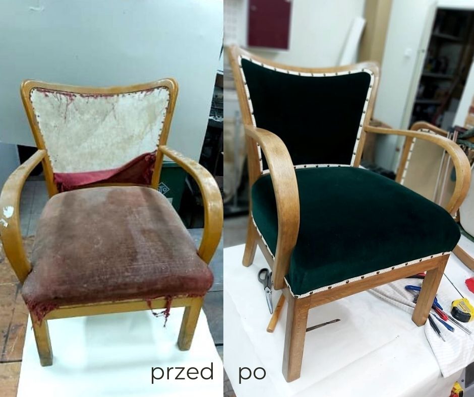 renowacja fotela przed i po