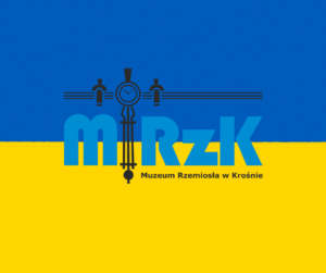 logo muzeum rzemiosła na tle flagi Ukrainy