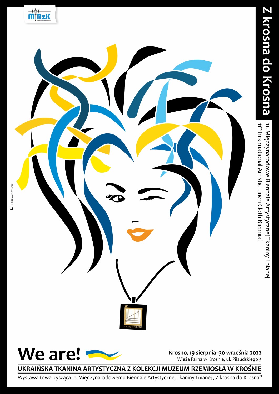 Grafika: Głowa kobiety z żółto niebieskimi włosami